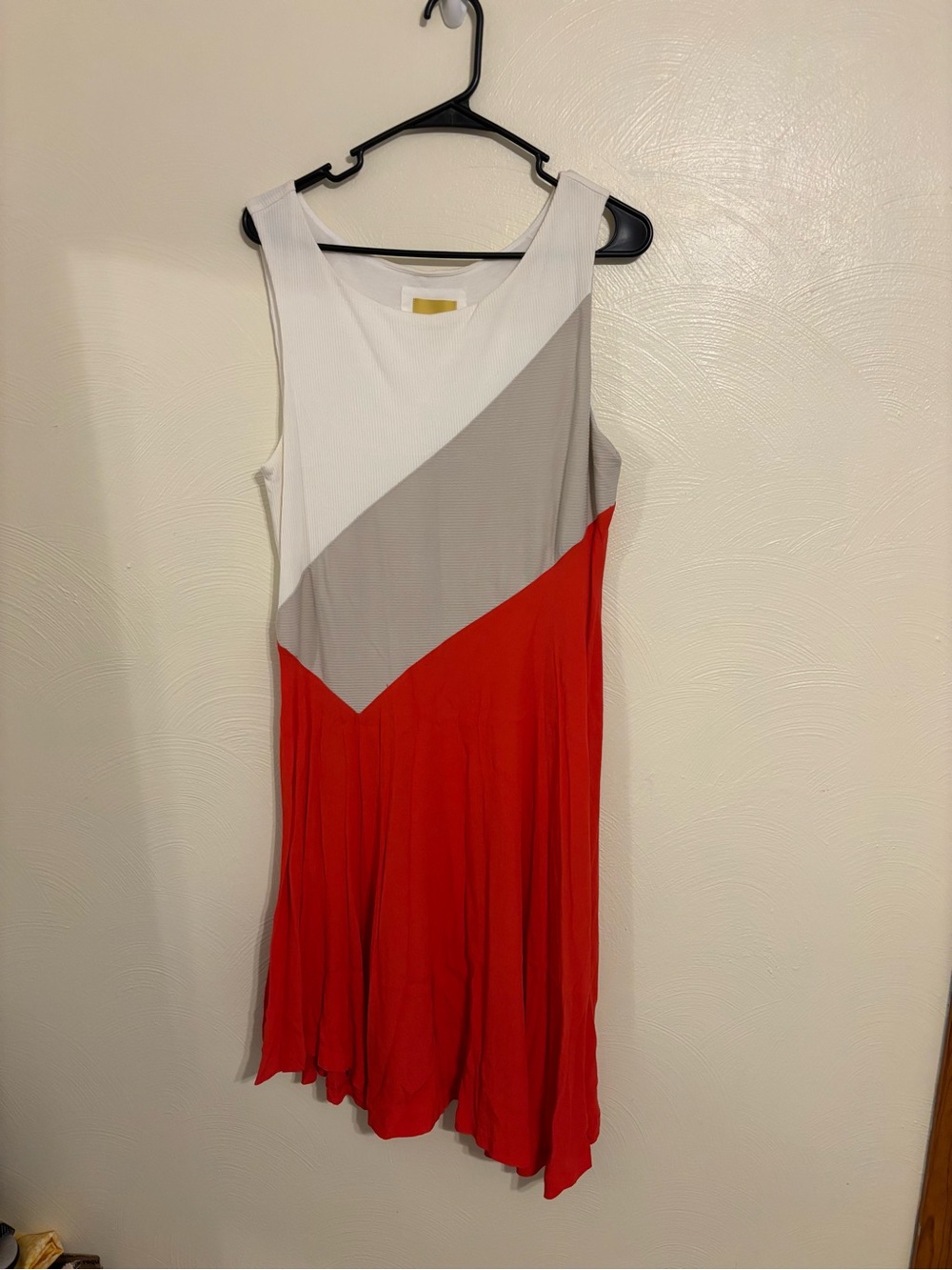 Maeve Anthropologie Large Colorblock Pleated Dress Red White Gray Sleeveless